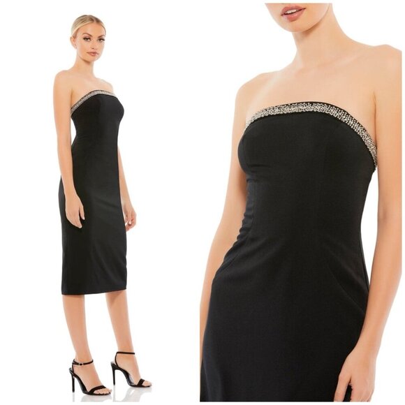NWT Ieena for Mac Duggal FITTED JEWELED STRAPLESS MIDI DRESS $358 Womens Sz 10 - Picture 4 of 12
